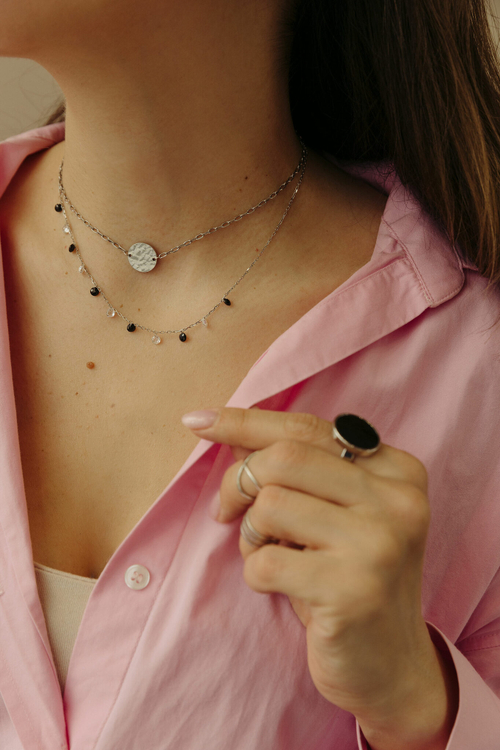 Колье - чокер "Битый медальон" в серебре