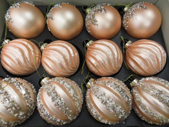 Набор стеклянных шаров Ларанж 80 мм., 12 шт., розовый, House of Seasons (84022)