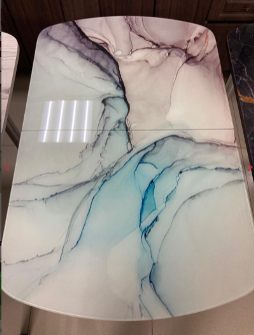 Стол раздвижной стеклянный подстолье прямое хром пояс белый Текстура 1