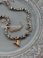 Колье серебристое с сердечком, звездочкой и цепью биколорное