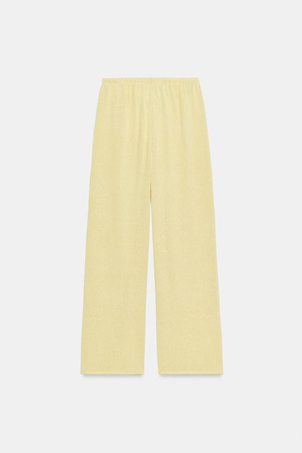 ZARA БРЮКИ WIDE LEG ИЗ ТКАНИ В ДЕРЕВЕНСКОМ СТИЛЕ, СВЕТЛО-ЖЕЛТЫЙ