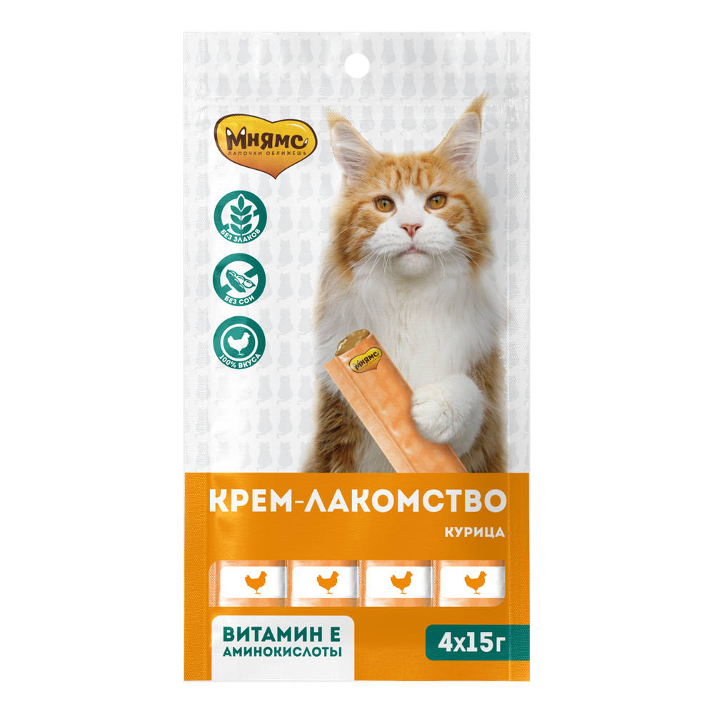 Мнямс Крем лакомство для кошек с курицей 15г*4 шт