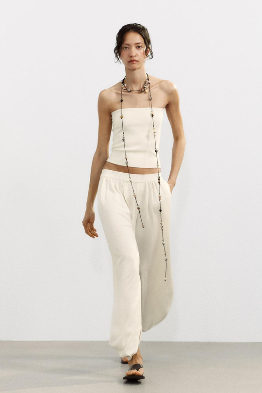 ZARA ТРИКОТАЖНЫЕ ШАРОВАРЫ, БЕЛЫЙ