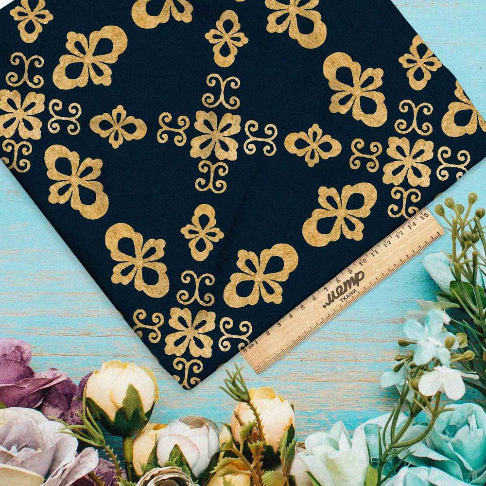 Ткань ниагара золотой Милитари на синем