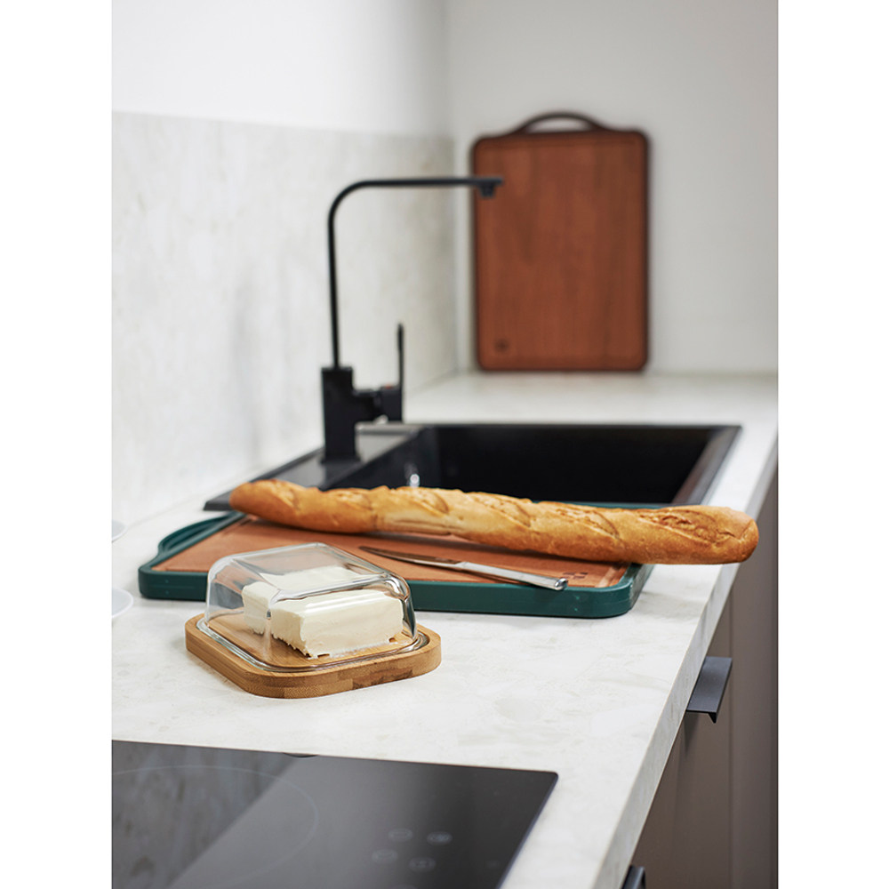 Доска разделочная двусторонняя из пшеничного волокна и черного дерева arlett, 44,5х30,5 см, темно-зеленая