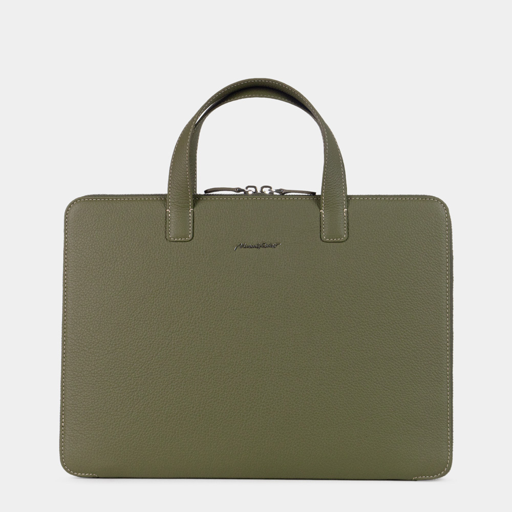 Сумка для документов и техники 13 - 14 из кожи теленка, зеленого цвета