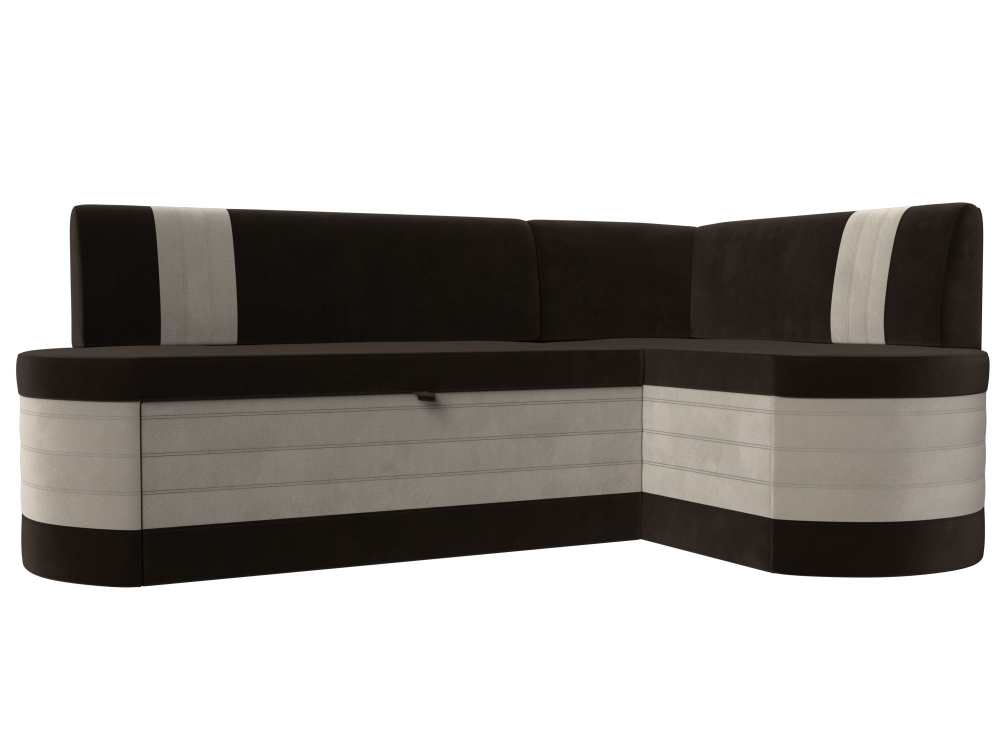 Диван кухонный угловой Токио правый угол, Коричневый\Бежевый, Микровельвет, 28652