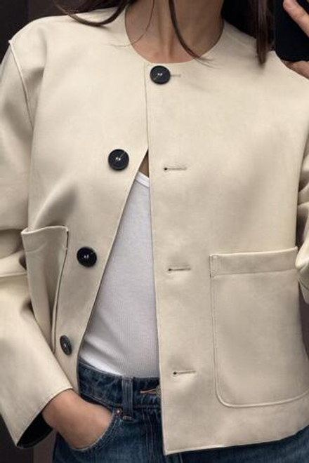 ZARA КУРТКА ИЗ ИСКУССТВЕННОЙ ЗАМШИ, ЭКРЮ