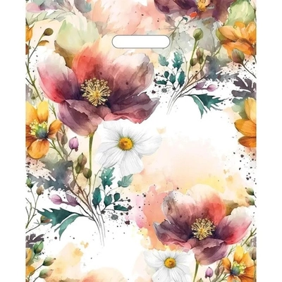 Пакет ПЭ с вырубной ручкой 36+3см Луговые цветы Артпласт (х50) (комплект 50 шт)