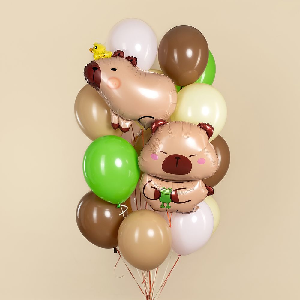 Шар (26''/66 см) Фигура, Капибара с лягушонком, 1 шт.