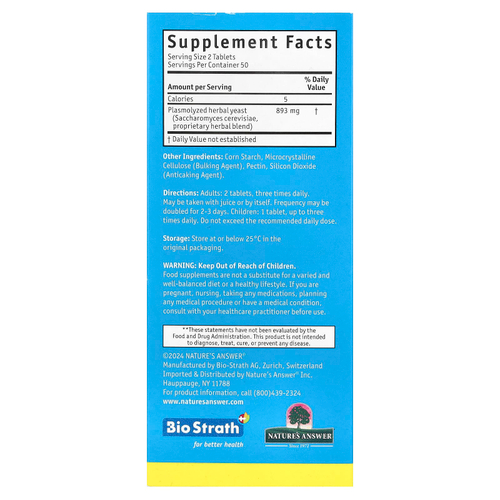 Bio-Strath, Ферментированные травяные дрожжи Postbiotic, 100 таблеток