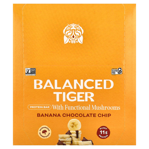 Balanced Tiger, протеиновый батончик, банан и шоколадная крошка, 12 шт. по 44 г (1,55 унции)