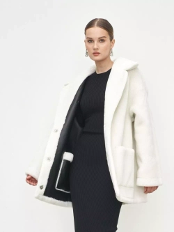 Двусторонняя дубленка из овечьей шерсти тедди чебурашка, черная, SilverFox