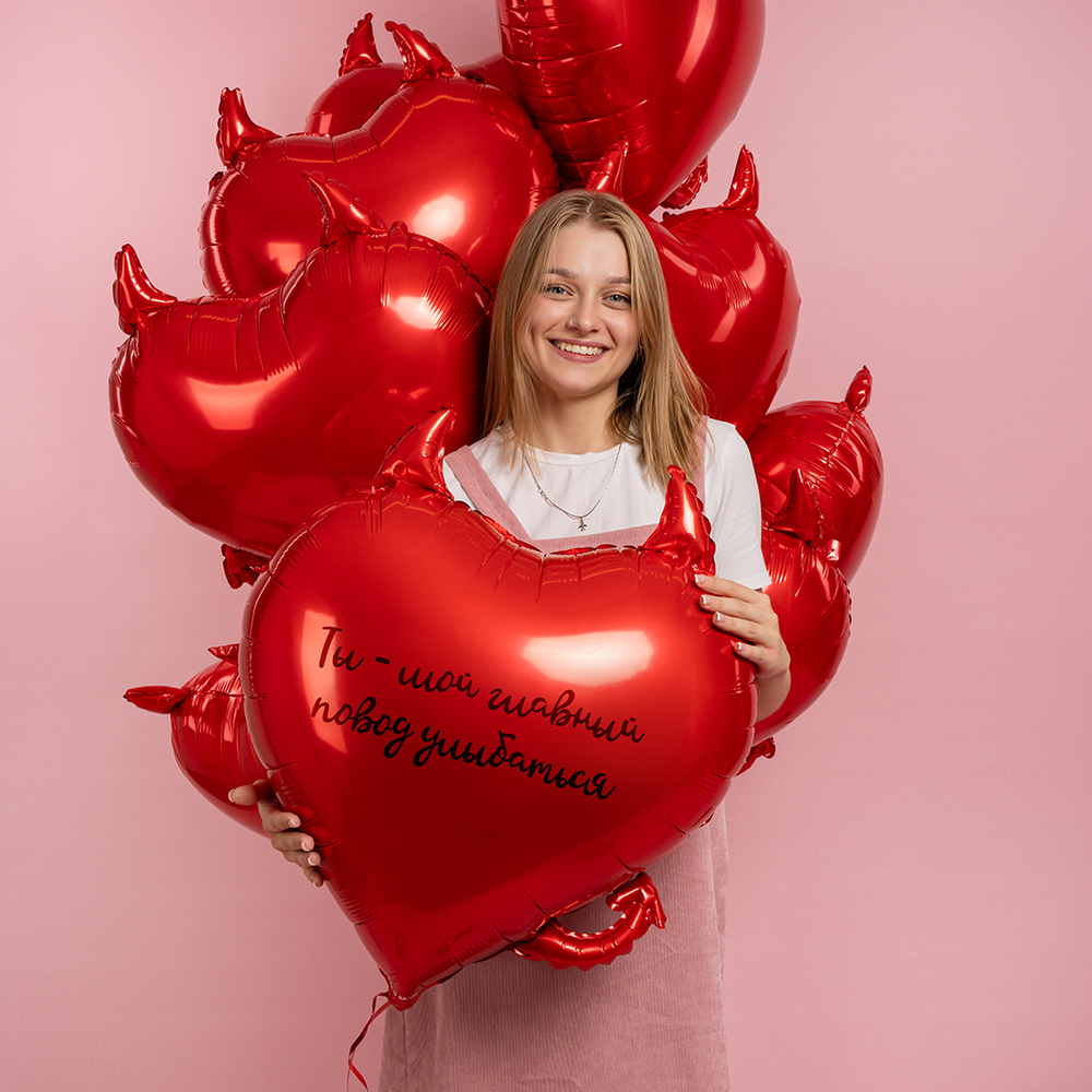 Фольгированный шар-сердце «Чертёнок» в красном цвете, 76 см