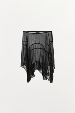 ZARA АСИММЕТРИЧНАЯ ЮБКА ИЗ ЖОРЖЕТА С КРУЖЕВОМ, ЧЕРНЫЙ