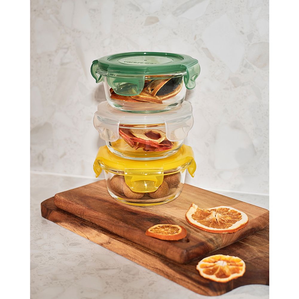 Набор контейнеров для запекания и хранения круглые с крышками на защелках, 3 шт.