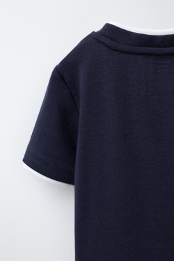 ZARA ФУТБОЛКА С ДВОЙНЫМ ВОРОТНИКОМ И МОДАЛОМ, МОРСКОЙ СИНИЙ