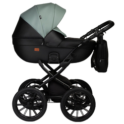 Детская коляска Indigo Mio Eco Plus 14 3 в 1 с автокреслом Avionaut Cosmo 05 черная кожа+шалфей кожа