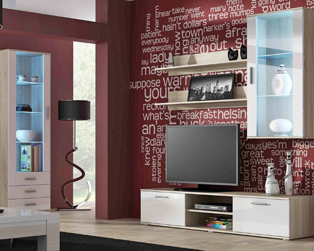 Гостиная Сохо 11 МДФ Белый DM635-6 / Дуб Сонома 3025 240*41*192 см, Белый, Дуб Сонома   Фиеста