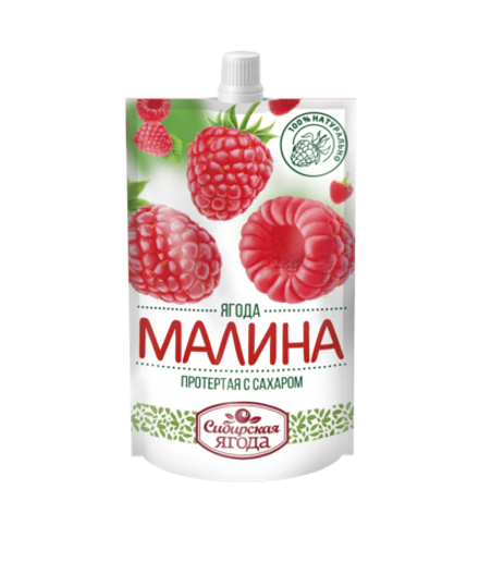 Малина протертая с сахаром / 280 г / дой-пак / Сибирская ягода