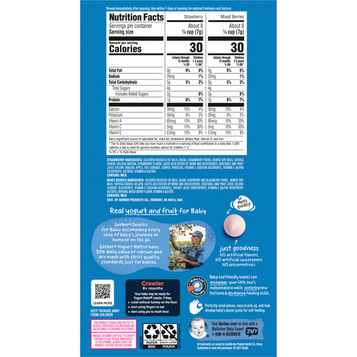 Gerber, Snacks for Baby, йогурт, для детей от 8 месяцев, разнообразный набор, 4 упаковки по 28 г (1 унция)