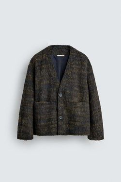 ZARA КАРДИГАН ИЗ ИСКУССТВЕННОГО МЕХА, СИНИЙ МЕЛАНЖ