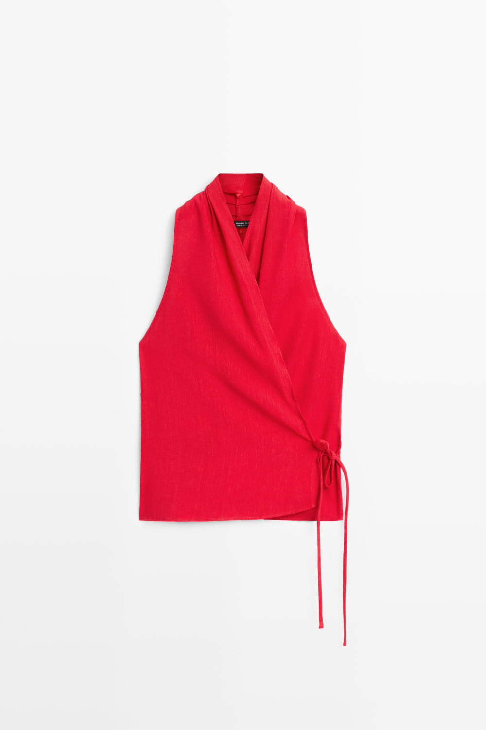 Massimo Dutti Топ из льна с горловиной халтер и завязками, красный