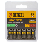DENZEL Набор бит IMPACT PZ2 x 25мм лазерная обработка шлица сталь S2 10шт/упак Е6,3