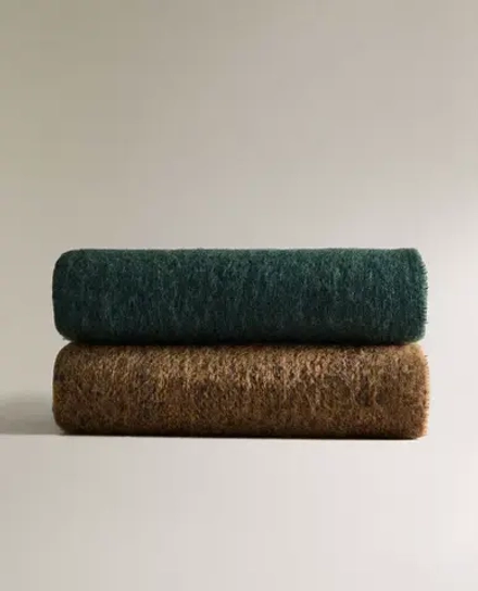 ZARA HOME ПЛЕД С БАХРОМОЙ, СИНИЙ