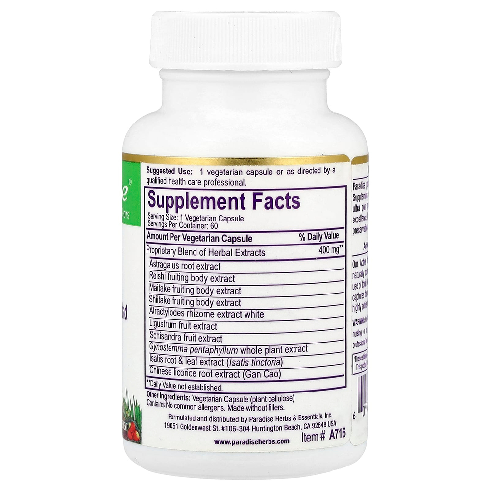 Paradise Herbs, ARD астрагал, рейши и экстракт гриба-барана, 60 вегетарианских капсул