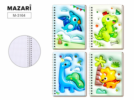 Блокнот А5 мягк.объемн.обл. 78л "Динозаврик" кл., 4 диз.