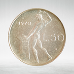 Italy 50 Lire 1970 R "Vulcan at Anvil – Large Type", AU