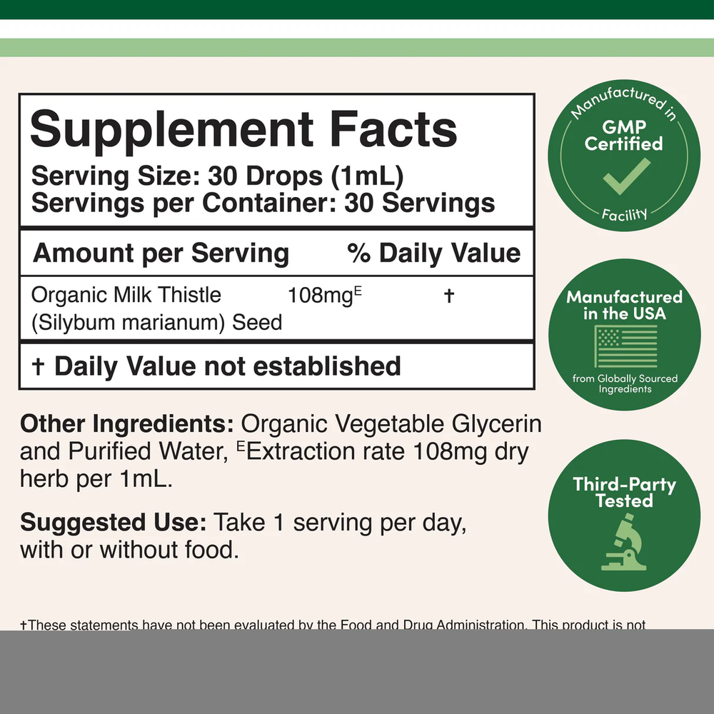 Double Wood Supplements - Milk Thistle - 30 x 1 fl oz servings