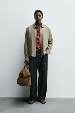 ZARA КУРТКА-РУБАШКА ИЗ 100% ЛЬНА, ТЕМНО-БЕЖЕВЫЙ