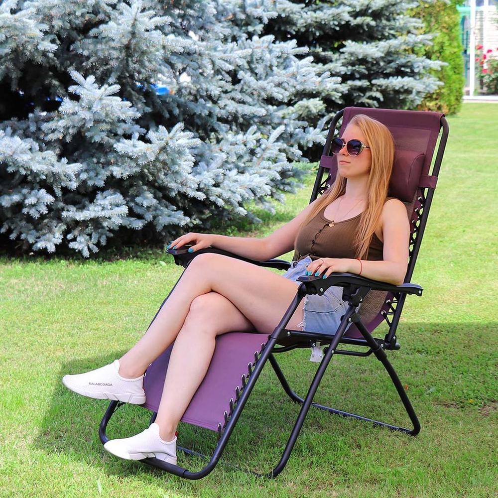 Шезлонг пляжный складной, металл, 165х65х110 см, 100 кг, 2 положения спинки, фиолетовый, Green Days