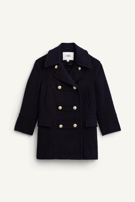 ZARA ПАЛЬТО ИЗ СМЕСОВОЙ ШЕРСТИ, ТЕМНО-СИНИЙ
