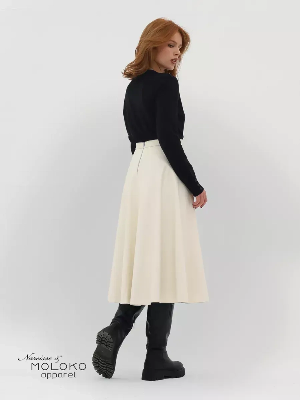 Юбка кожаная миди трапеция