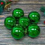 Шар новогодний 6шт 6см, глянец зеленый, пластик