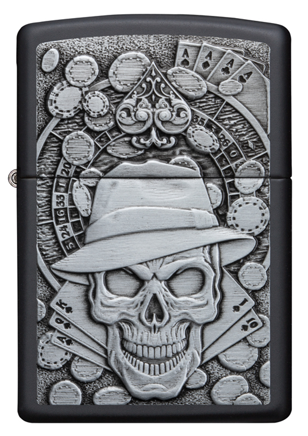 Зажигалка чёрная "Череп в шляпе" Black Matte ZIPPO 49183