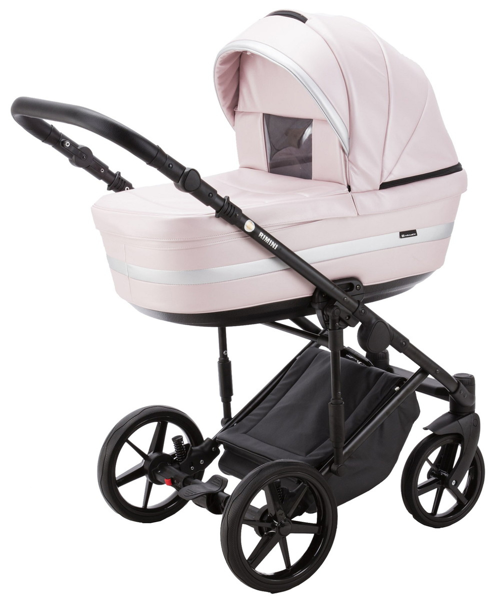 Детская коляска Adamex Rimini Deluxe 2 в 1 RI245 РОЗОВ.КОЖА+ СЕРЕБР.ОТДЕЛКА