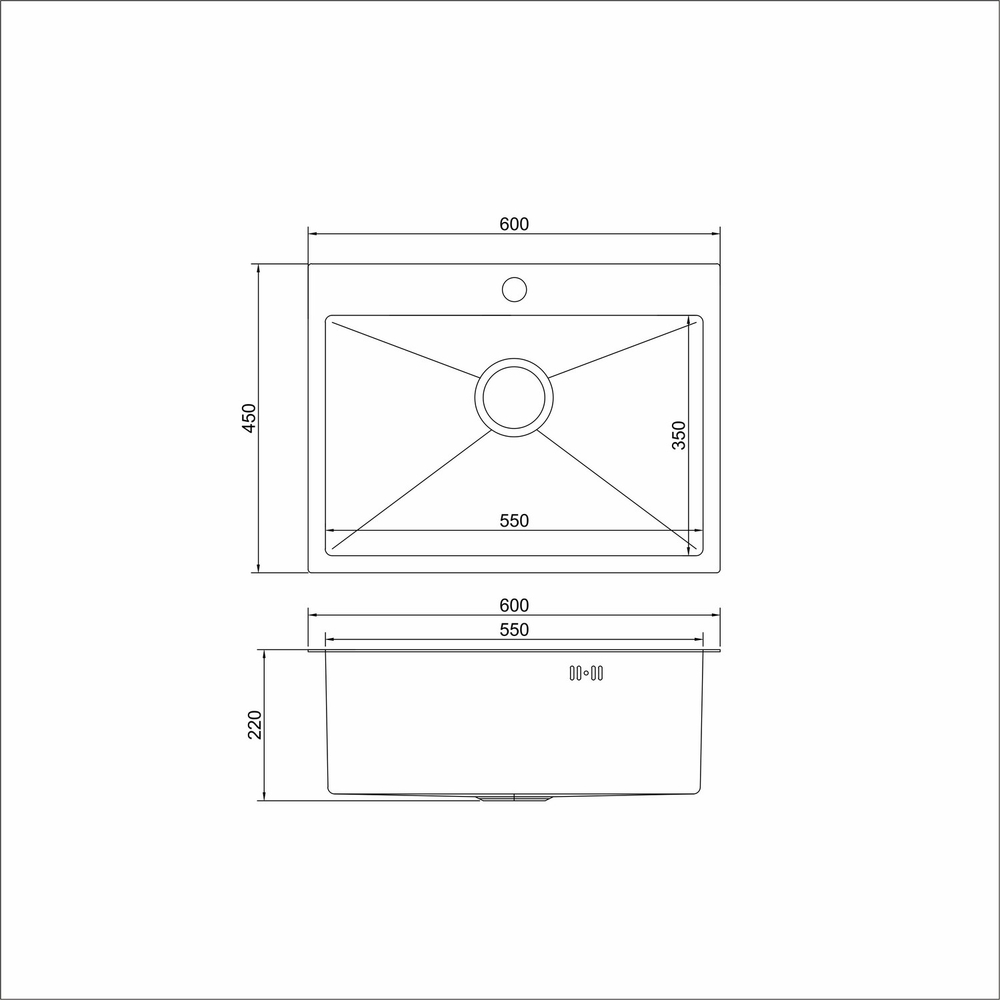 Кухонная мойка 60х45  вып 3 1/2  MIXLINE PRO 22см с сифоном черный графит НАНО (552933)