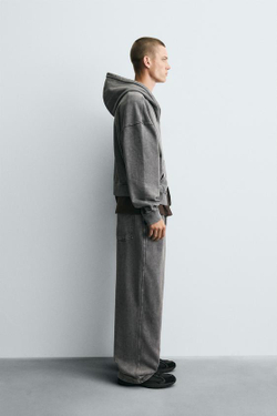 ZARA ДЖОГГЕРЫ WIDE-LEG С ЭФФЕКТОМ ПОТЕРТОСТИ, СЕРЫЙ