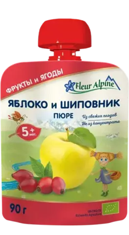 Пюре детское Fleur Alpine ЯБЛОКО и ШИПОВНИК, с 5 месяцев, 90 г