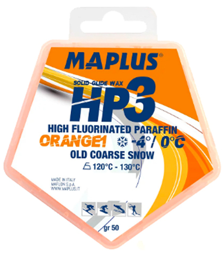 Парафин высокофтористый лыжный MaPlus HP3 HF Orange 1 (для старого грубого снега) (0°С...-4°С) 50 гр