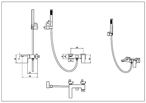 Boheme Смеситель для ванны с душем Qubic Brushed Nickel
