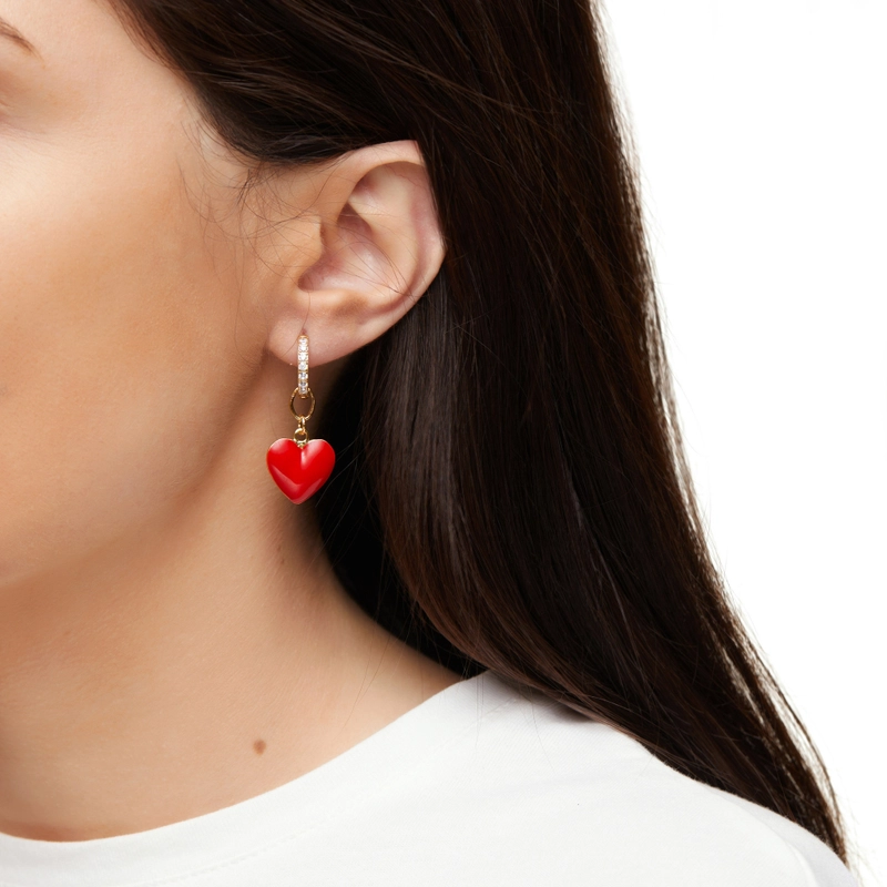 Серьги Большое Золотое Красное Сердце