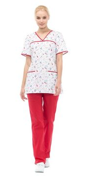 Блуза женская "Зубки" LF2111 (белый/красный)
