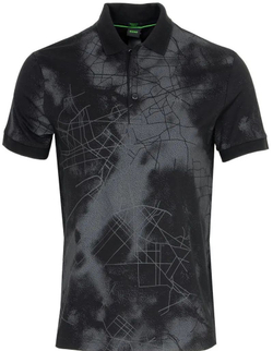 Мужское теннисное поло BOSS Cotton-Blend with Decorative Reflective Print - черный