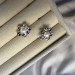 Серьги бижутерия "Белая Сакура" с натуральным жемчугом