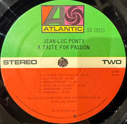 Виниловая пластинка Jean-Luc Ponty ‎– A Taste For Passion LP